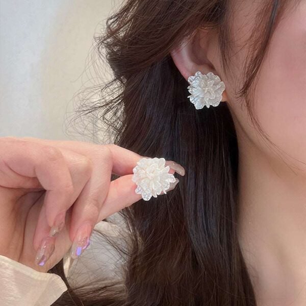White Camellia Flower Earrings