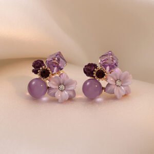 Maple purple zircon flower earrings